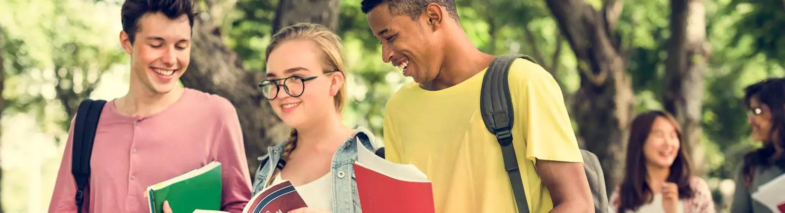 students talking while walking