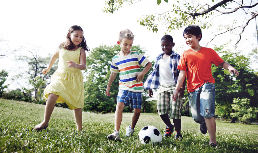 Children playing soccer