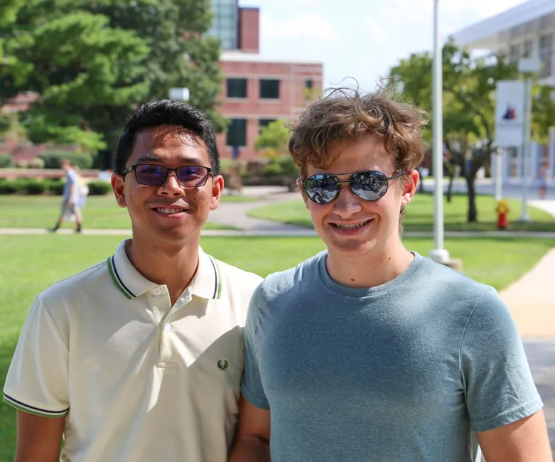 two students participating in the new student launch day