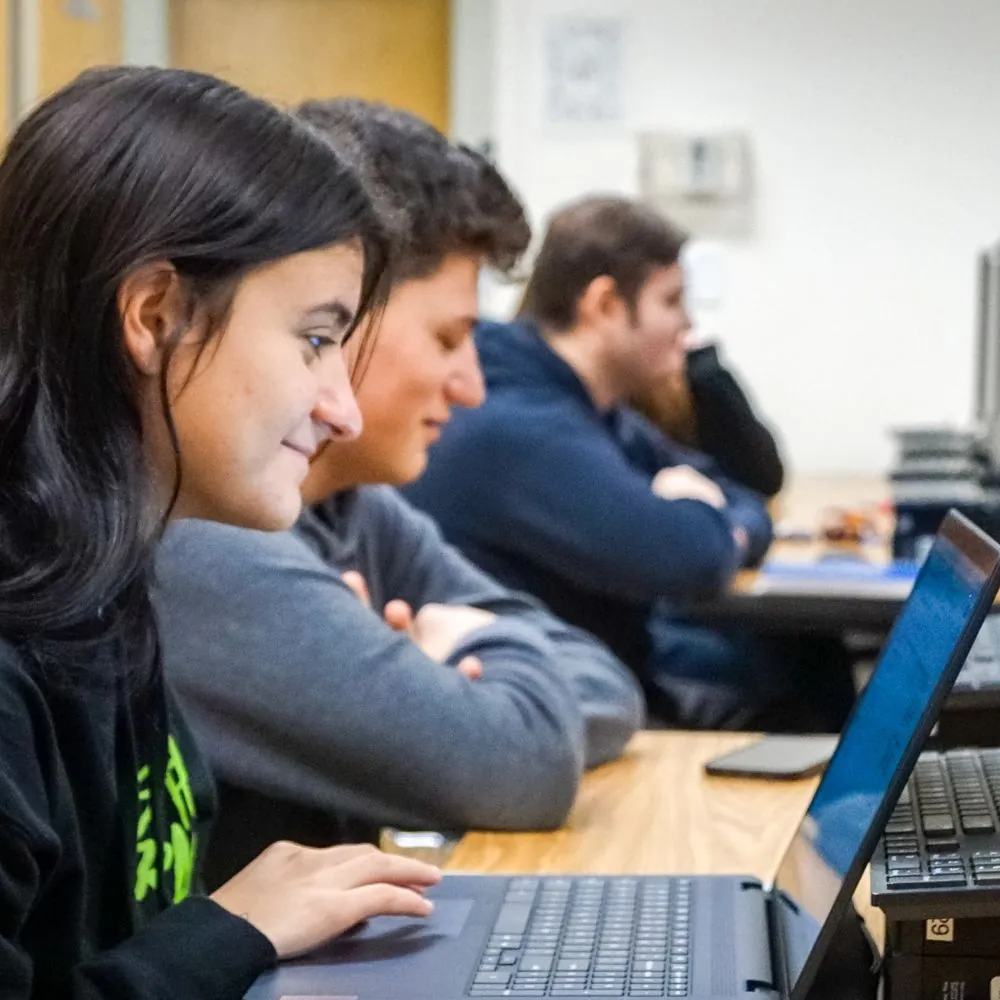 Students sitting at desk working on the computer