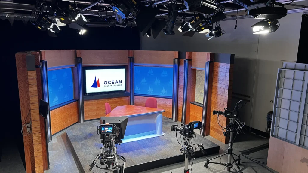 TV studio set and cameras