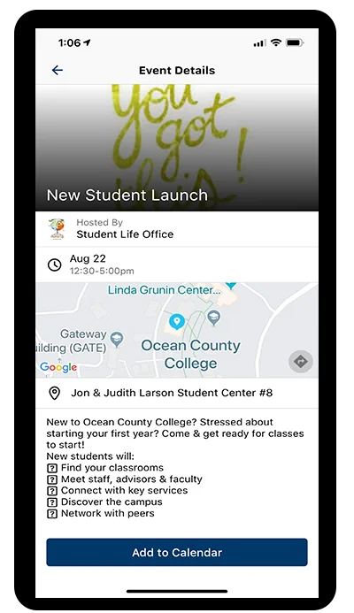 screen shot of event in OCC app